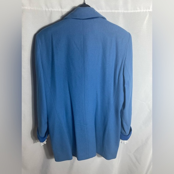 Vintage Ivana Wool Blazer Blue Velvet Trim Lace Cuff Size 18 Made in USA - Picture 6 of 9